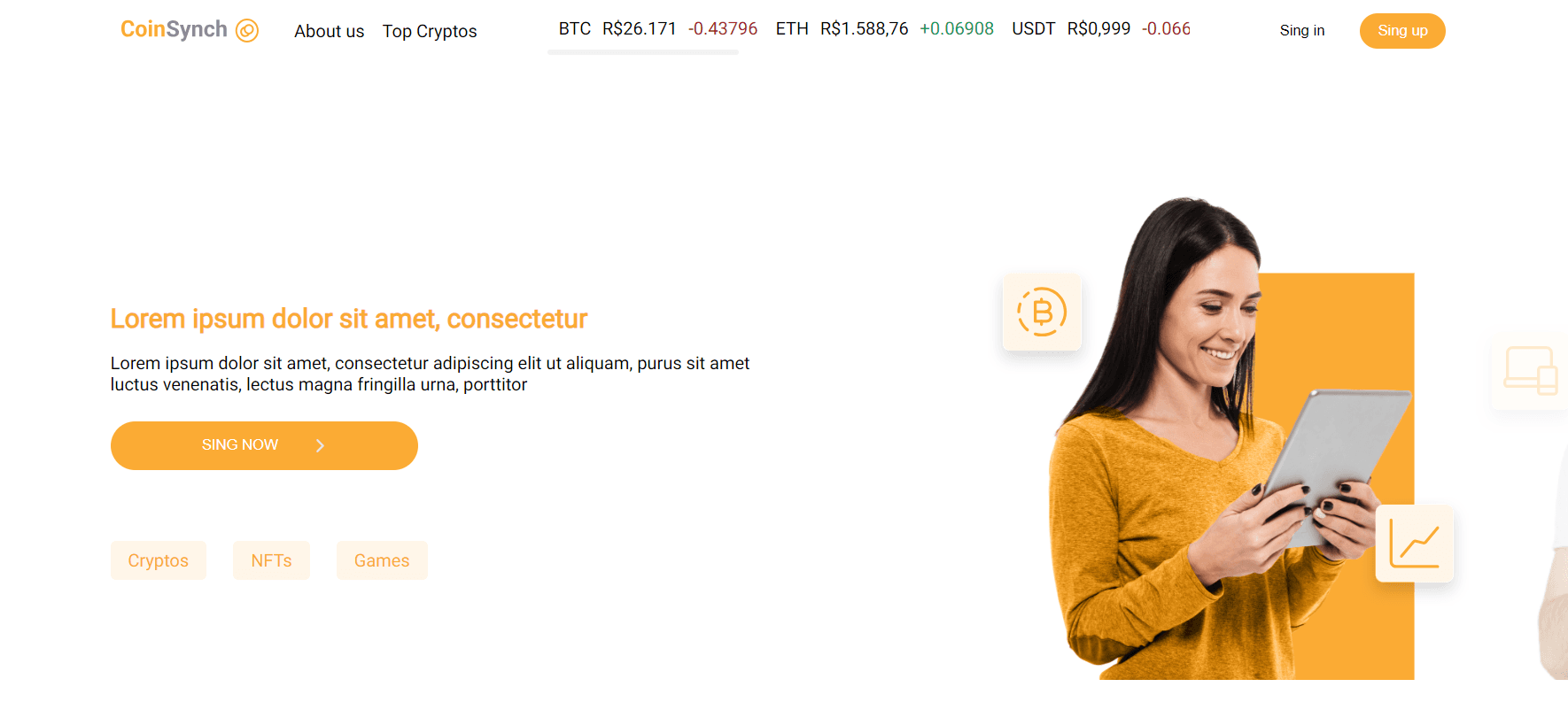 CoinSynchEste é um desafio que realizei para melhorar minha habilidade em Next.js! Para fazer login basta usar o email NataMartins@gmail.com para criar conta, não está disponível.